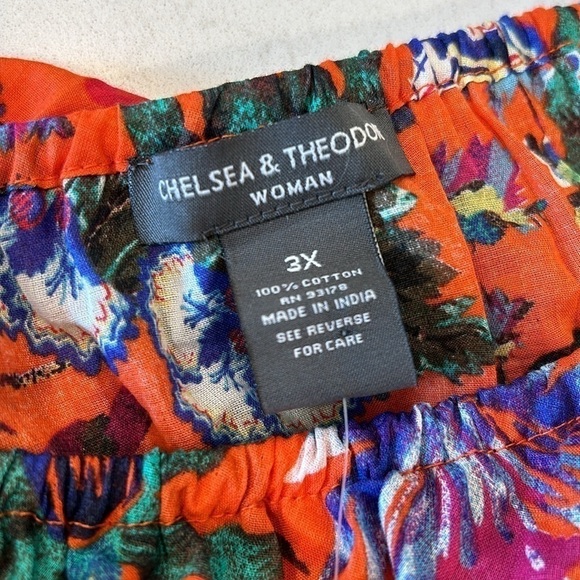 Chelsea&Theodore Peasant Maxi Dress Voile Red Multi Adjustable Neckline 3X Boho - Picture 5 of 16